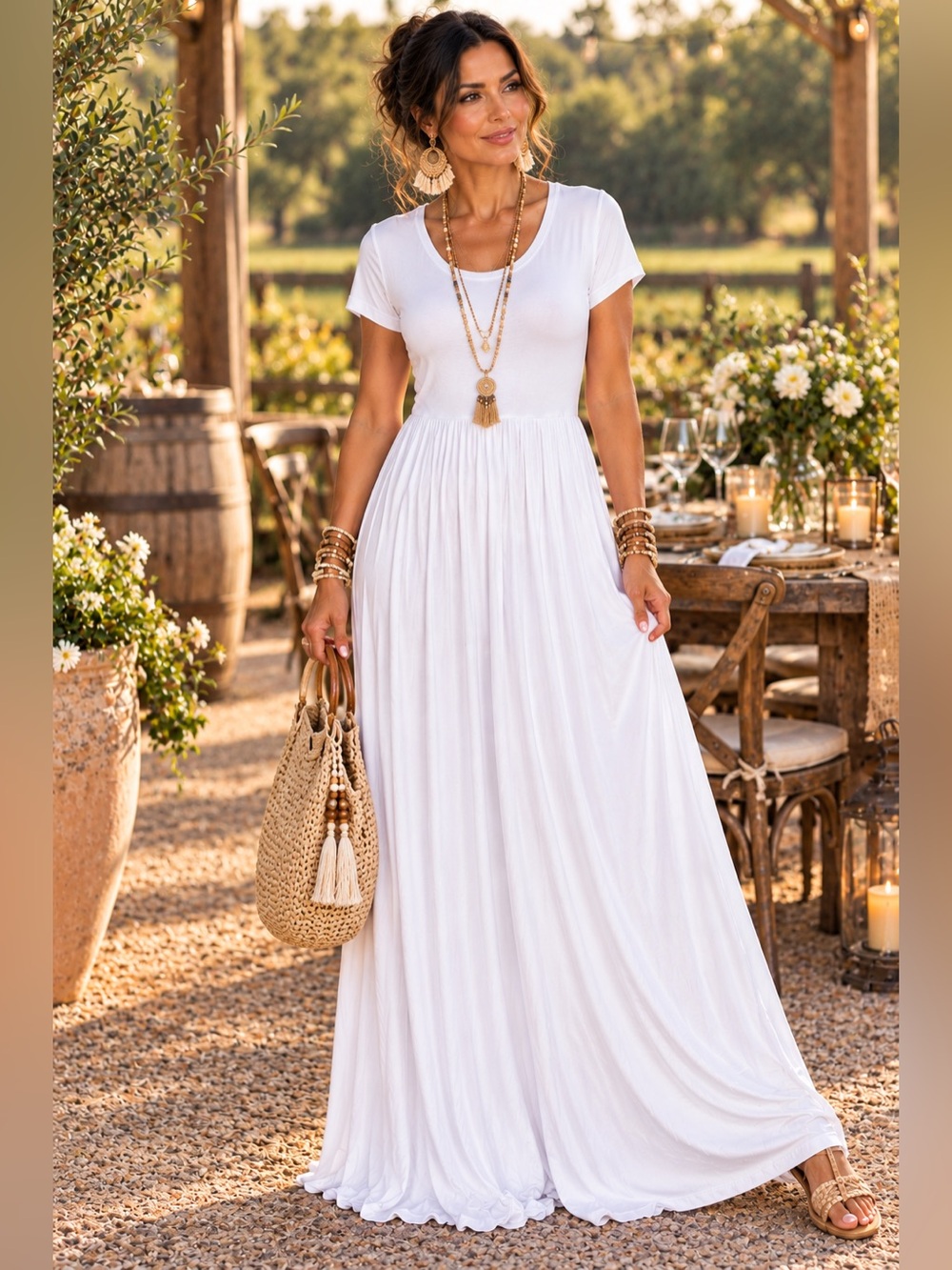 Classic White Short-Sleeve Maxi Dress